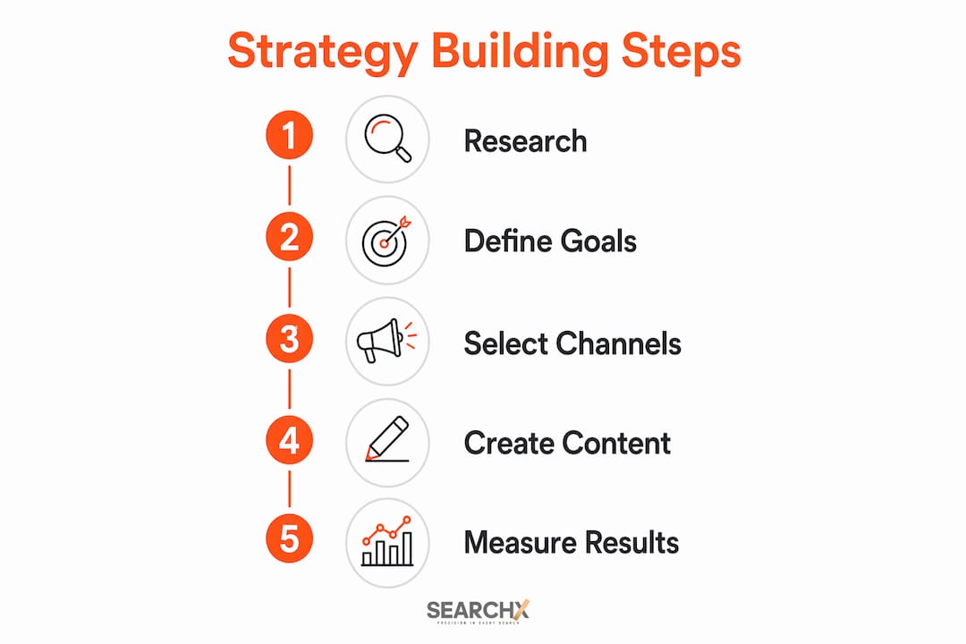 Infographic illustrating key steps in building a digital marketing strategy