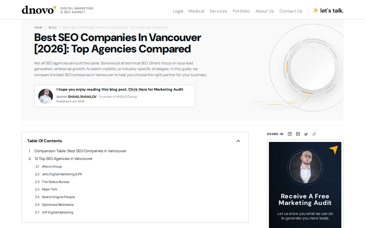 Screenshot of the dNovo Group website